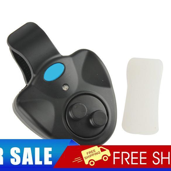 Electronic Fish Bite Finder Alarm LED Light Bell Clip On Fishing Rod Black