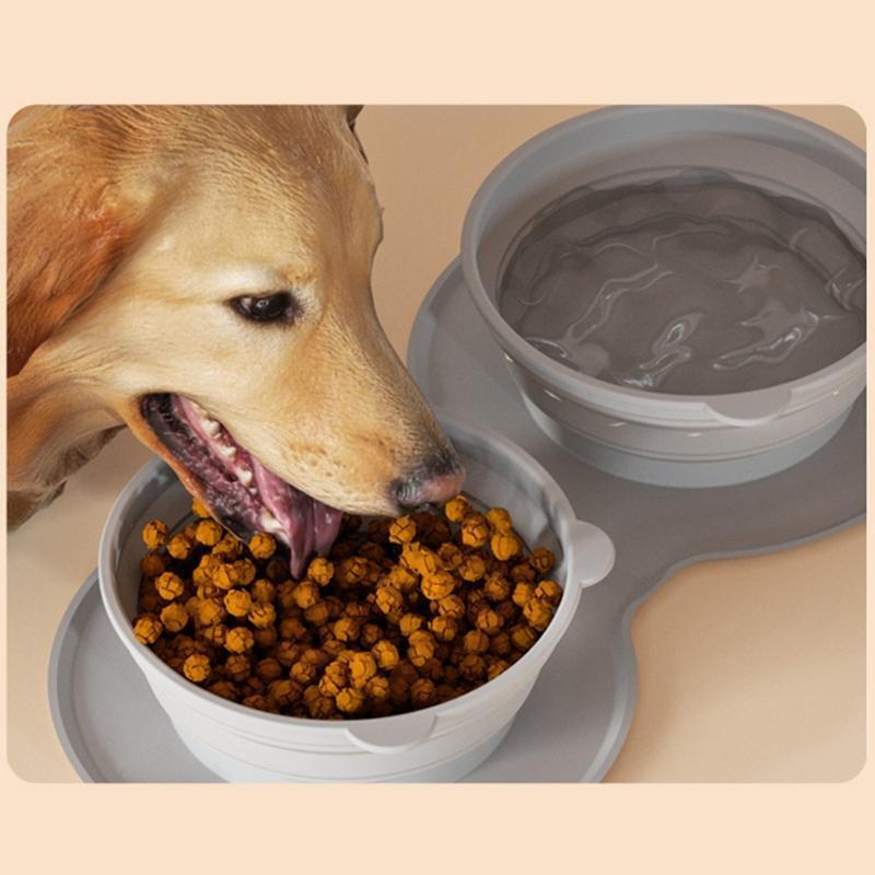 Foldable Dog Double Bowl Eco-Friendly Dog Cat Water Bowl for Traveling Hiking