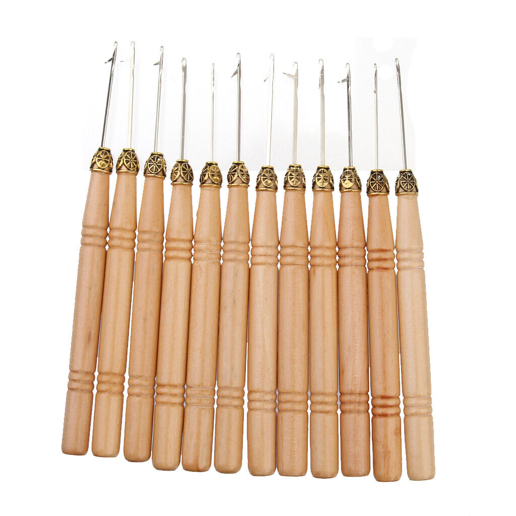 12Pcs Useful Ring  Bun extension Wooden Pull Hook Needle Threader DIY Tool