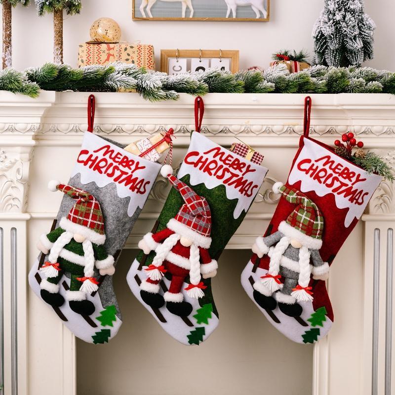 Merry Christmas Gnome Stockings 3pcs/set Hanging Pendant Festival Party Decor