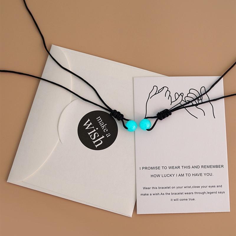 2 Pieces Luminous Bead Pendant Necklace Woven Rope Jewelry Adjustable Cord