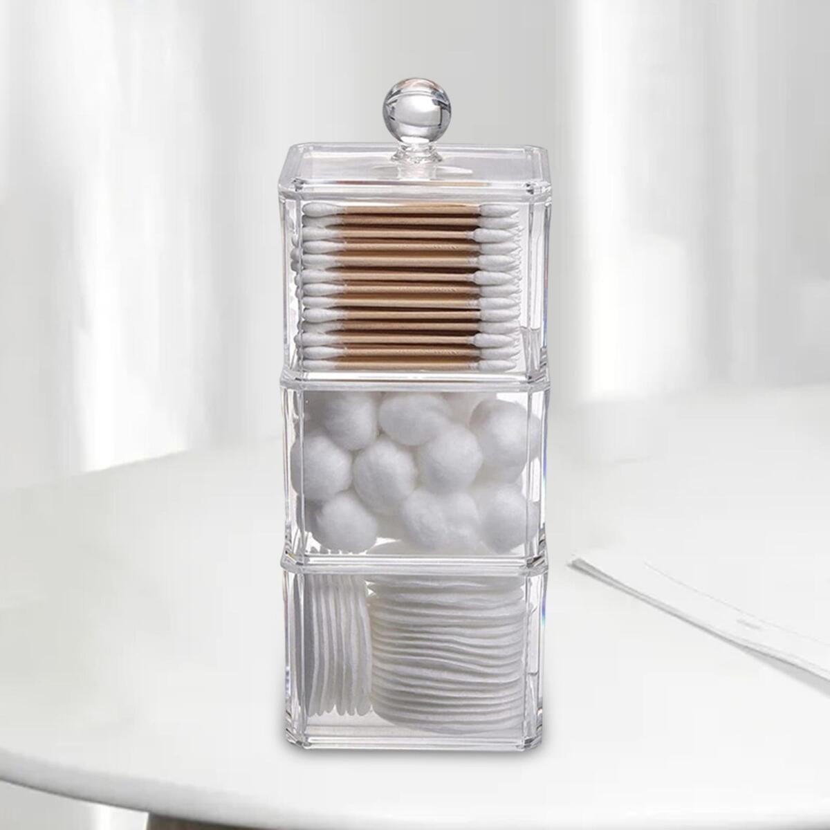 Clear Stackable Cotton Pad Storage Box with Cover Organizer Chic Cosmetic Holder