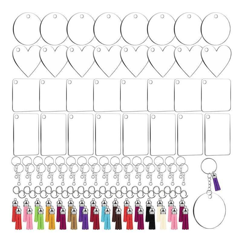 DIY Crafts Transparent Acrylic Leather Tassel Keychain Set Round Keychain Blank