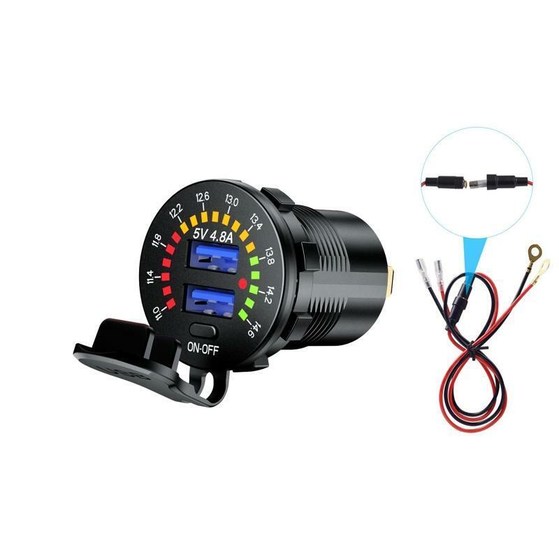 12V 2.4A Dual USB Car Charger with LED Voltmeter ON/OFF Switch for Car SUV Boat