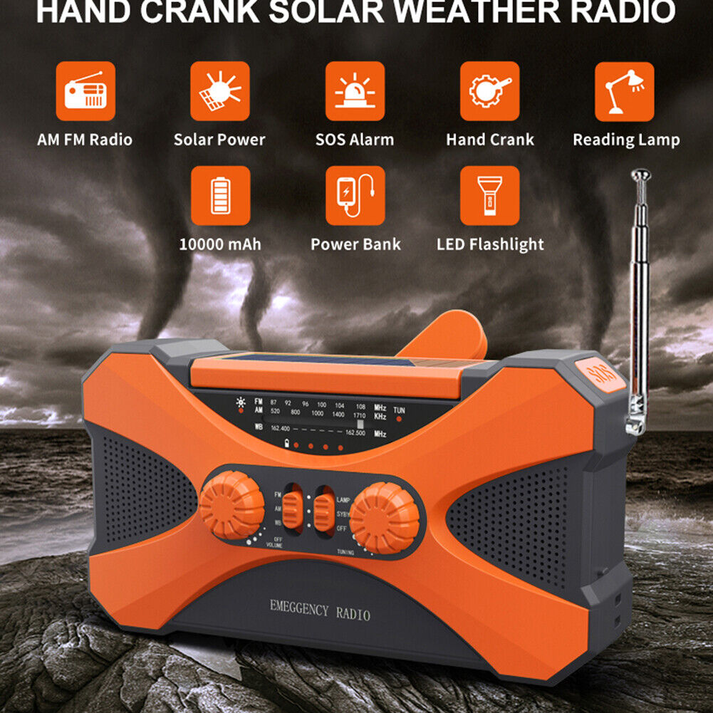 Emergency Radio Dual Speaker Rechargeable Solar Hand Crank Radio (Orange)
