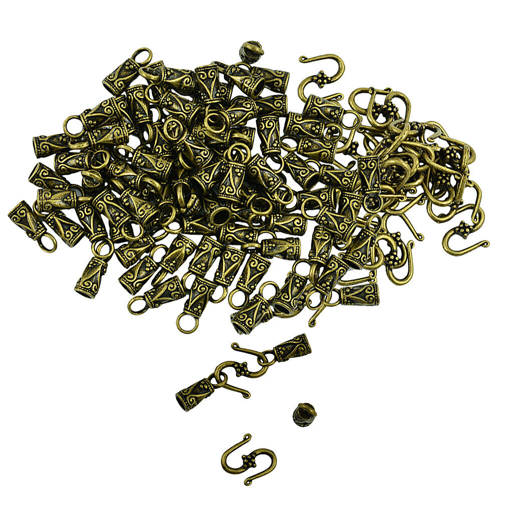 30   Bronze S Hook Clasp Leather Cord End Caps Jewelry DIY Making