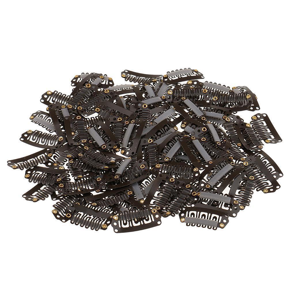 200pcs Metal Hairpiece Hair Extension Snap Clips 6 Teeth U Shape 2.8cm