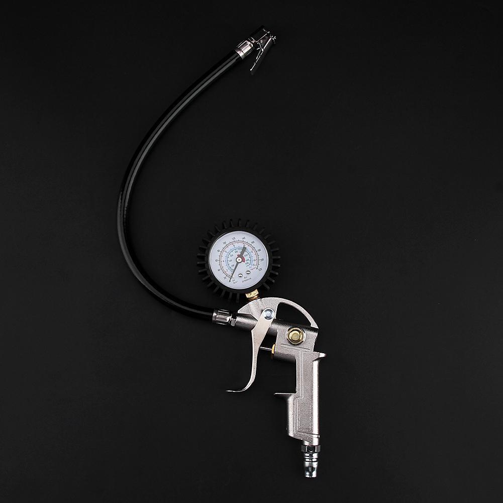 Lock On Chuck Flexible Hose Tire Inflator with Air Pressure Gauge Pistol