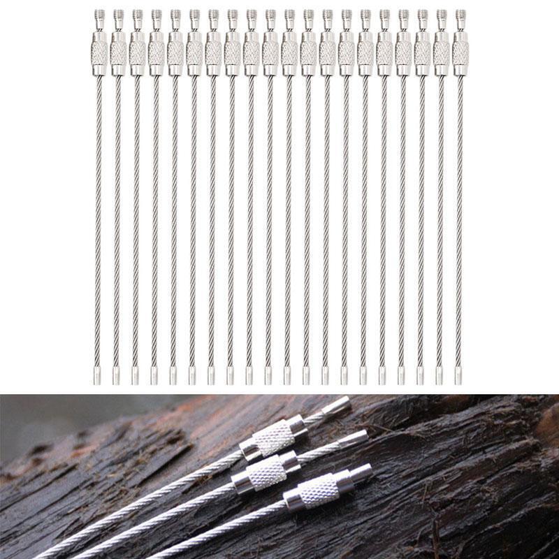 Lot Outdoor Hiking Screw Lock Stainless Steel Key Ring Chain Wire Rope Cable