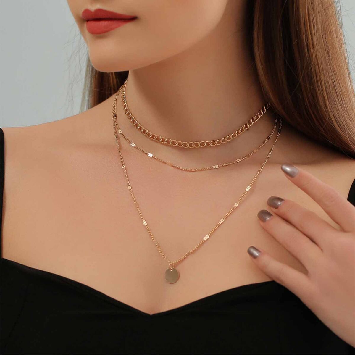 Star Jewelry Link Women Initial Necklace Pendant Layered Chain Plated Paperclip