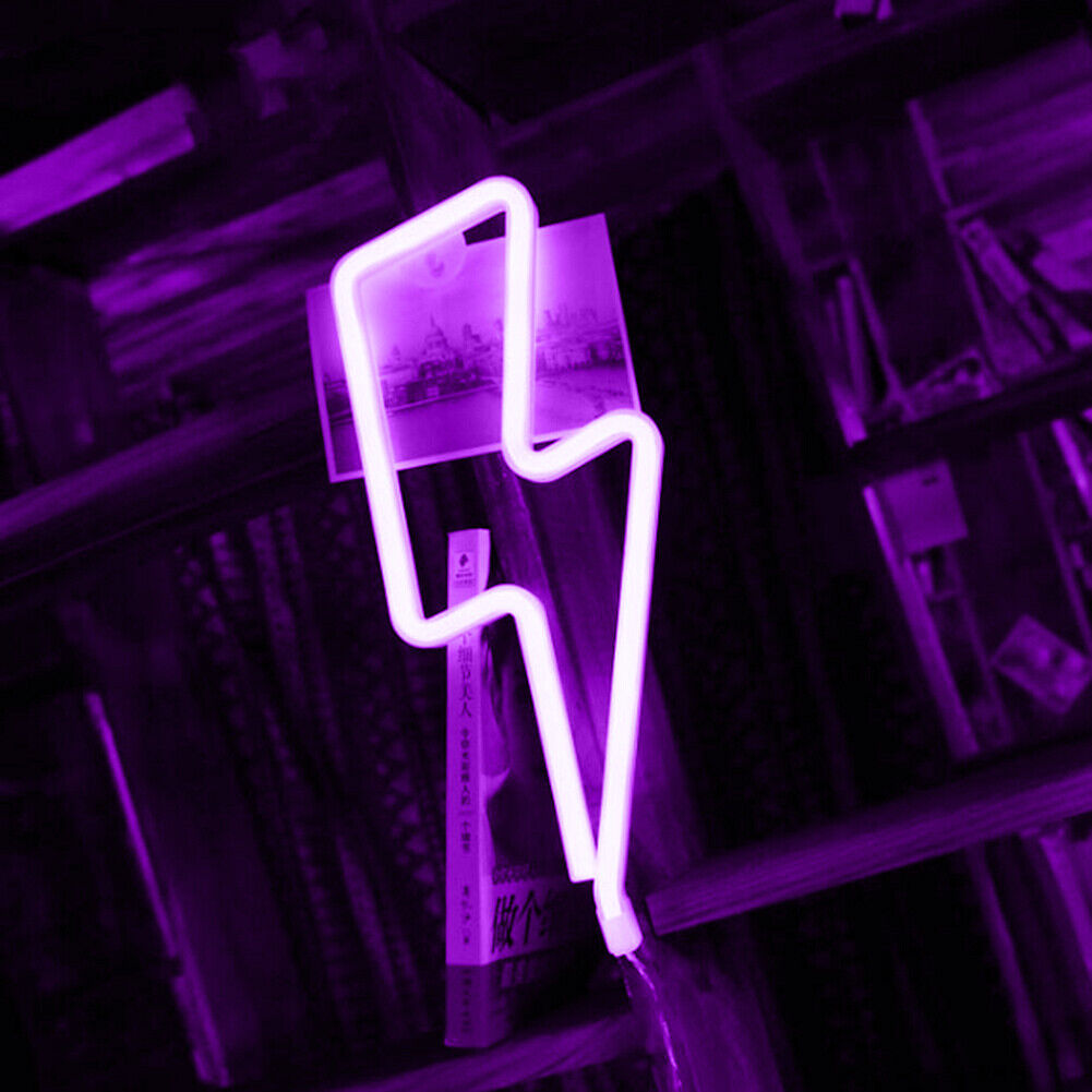 Flash Shaped Neon Lights USB Battery Operated Hanging Night Lamp (Purple)