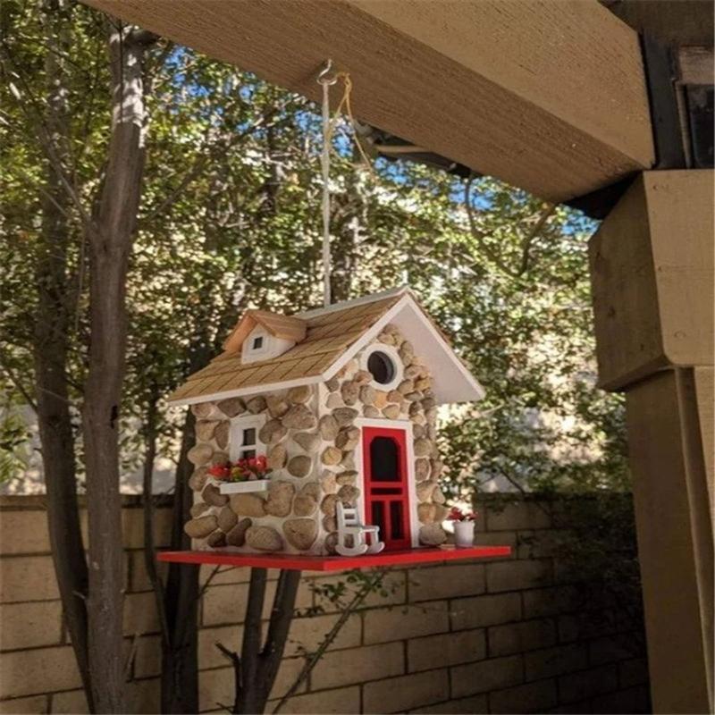 Hanging Bird House for Outside Wooden Decorative Bird House for Hummingbirds