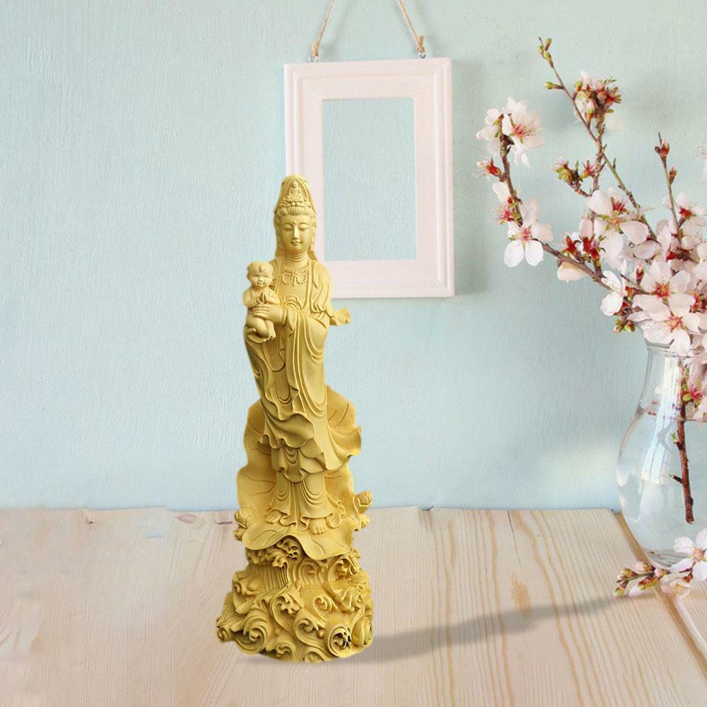 Boxwood Guanyin Sculpture Buddha Statue  for Tabletop Office Decor