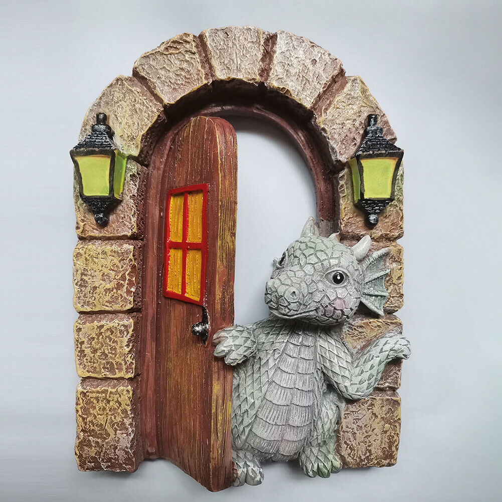 Dinosaur Climbing Windows Sculpture Garden Dragon Opening Door Statue (B)