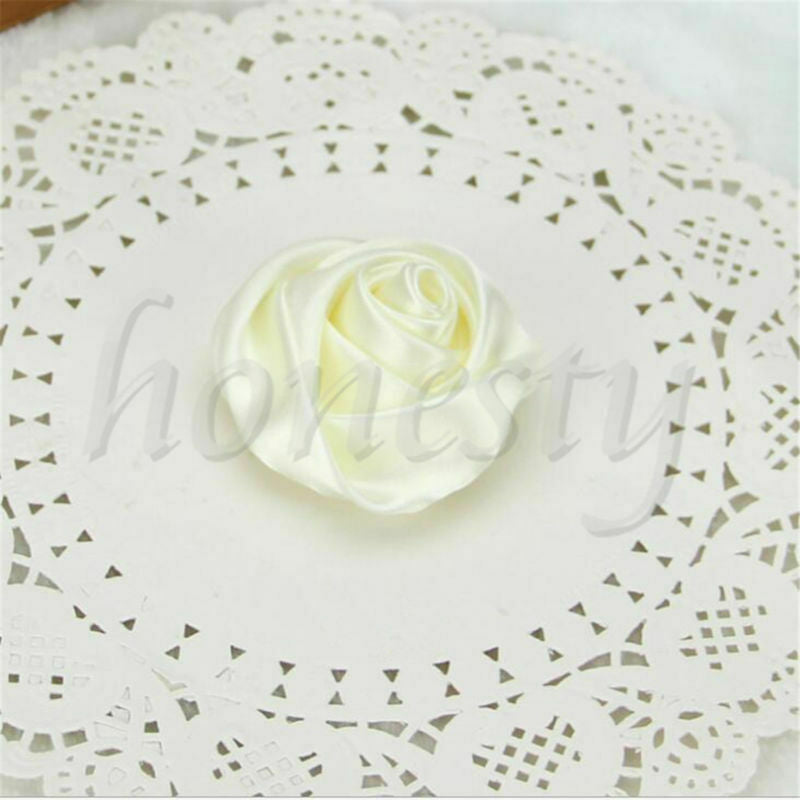 12pcs DIY Satin Ribbon Rose Flower Wedding Bouquet Appliques 9 Color