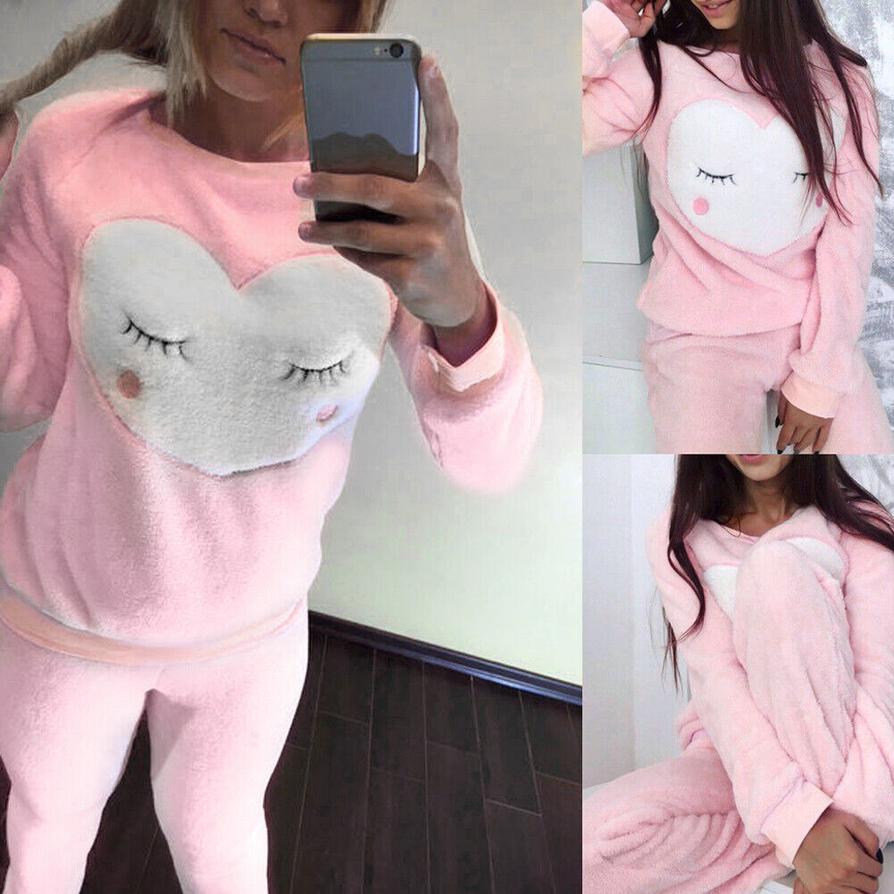 Women Pullover Two Pieces Sweatshirt Pants Trousers Outfits (Pink)(M)-12052