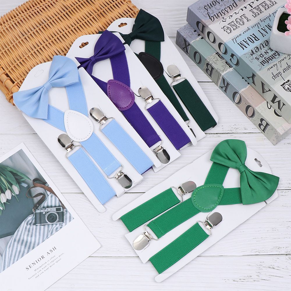 Color Hair Bow Set Printed Bow Tie Cow Tie Belts Elastic Braces Kids Suspenders