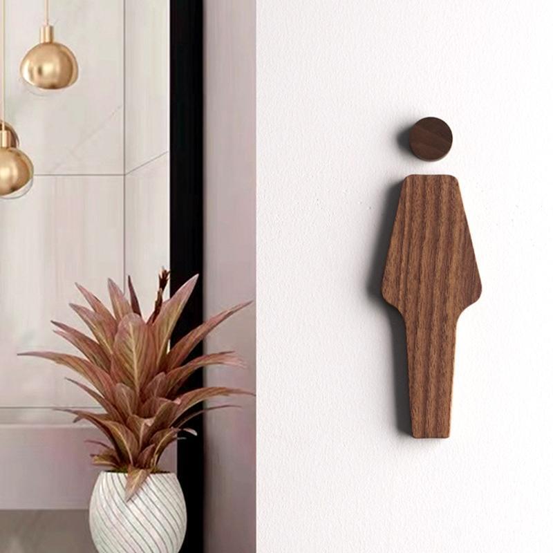 Wooden Male Female Signs Decorative Toilet Signs Self-adhesive Easy Installation