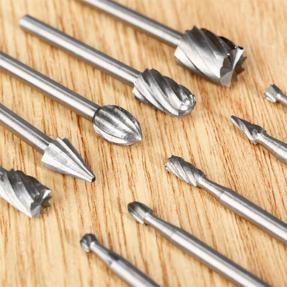 10pc Engraving Cutting Beveling Polishing Burr Rotary File Drill Bits 1/8" Shank