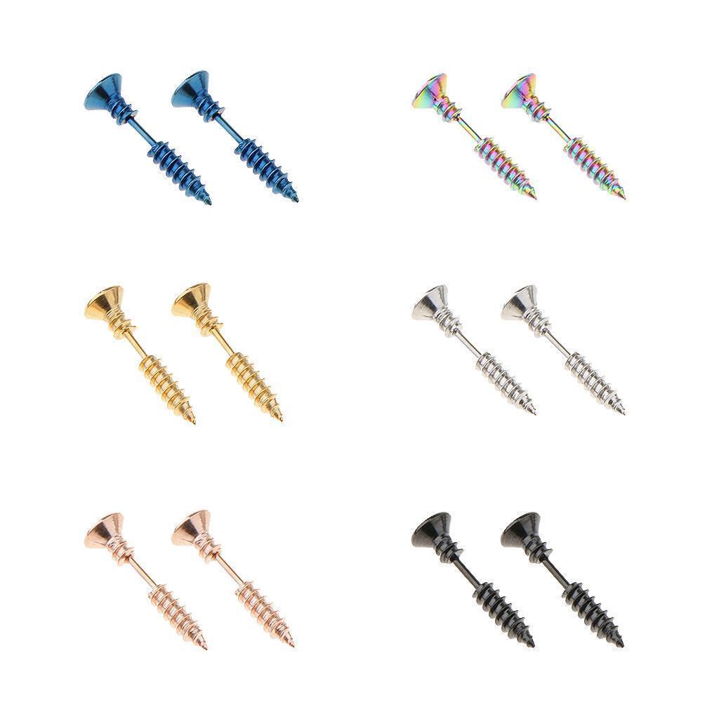 6 Pairs Stainless Steel Womens Mens Screw Stud Earrings Pierced Tunnel