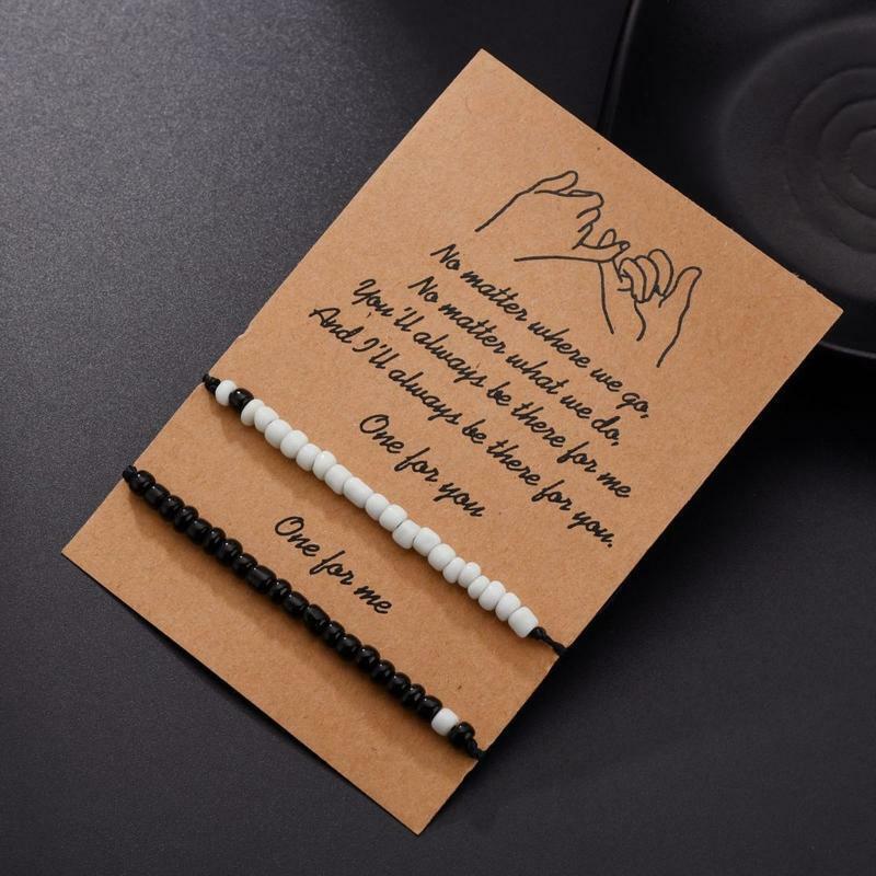 2Pieces/Set Pinky Promise Bracelet Beads Chain Bracelet for Couples Friends
