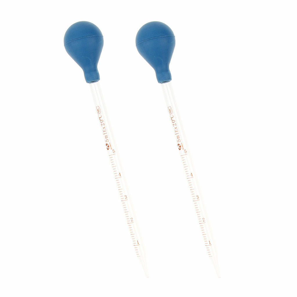 2 Pcs Glass Transfer Pipettes 5ml Graduated Scale Dropper with Scale Line Lab