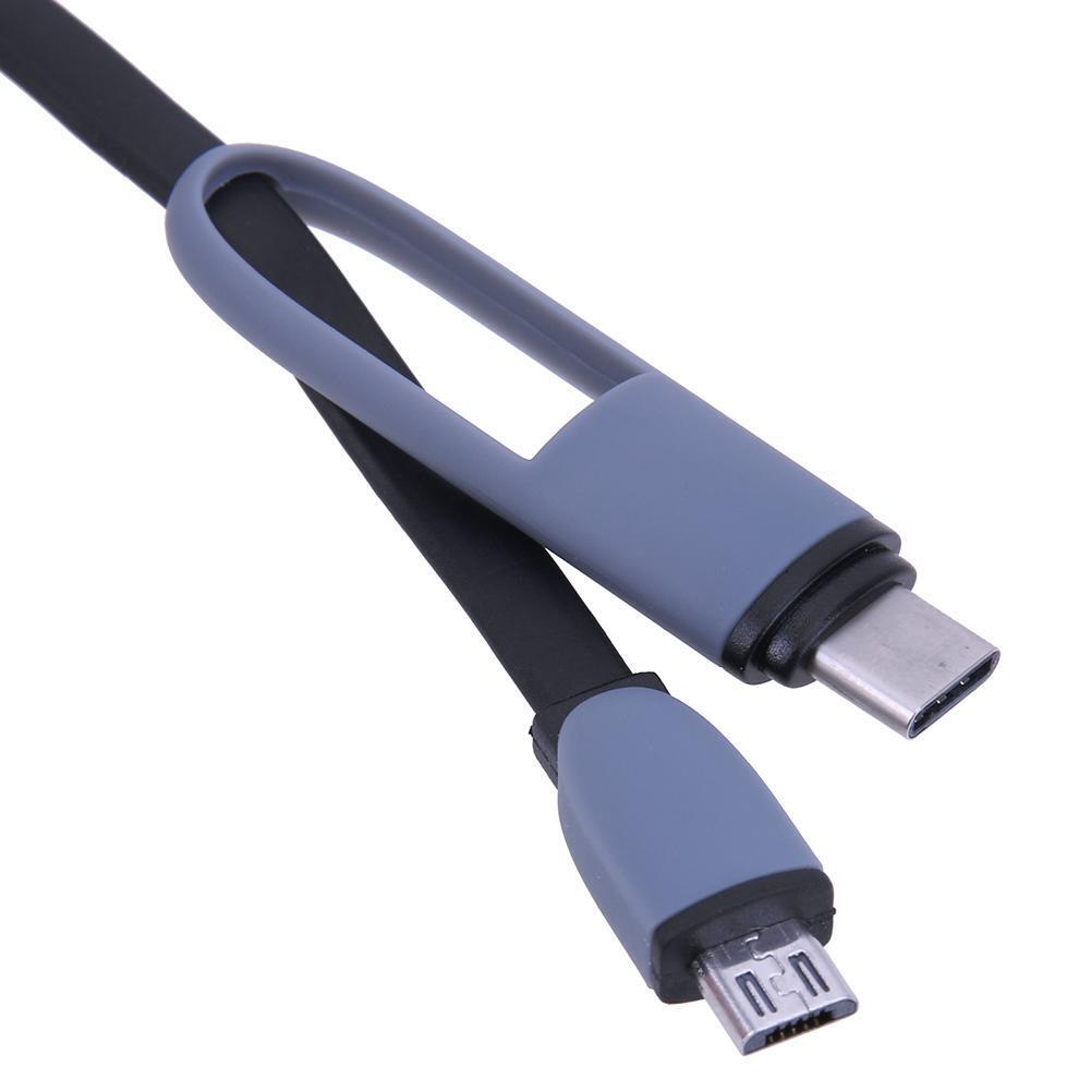 2 in 1 Micro USB+Type-C Sync Data and Charging Cable for Android (Black)