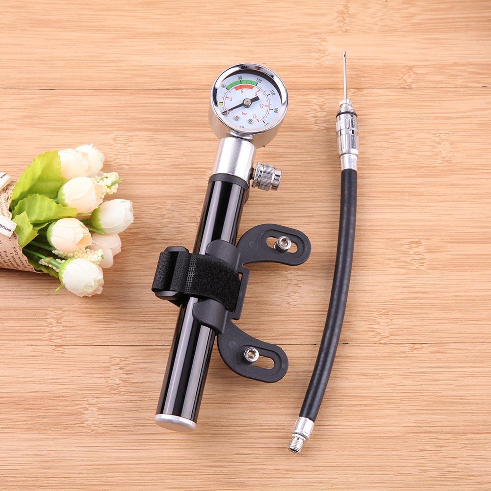 Bicycle Pump With Gauge High Pressure Meter Shock Hand Bike Air Inflator