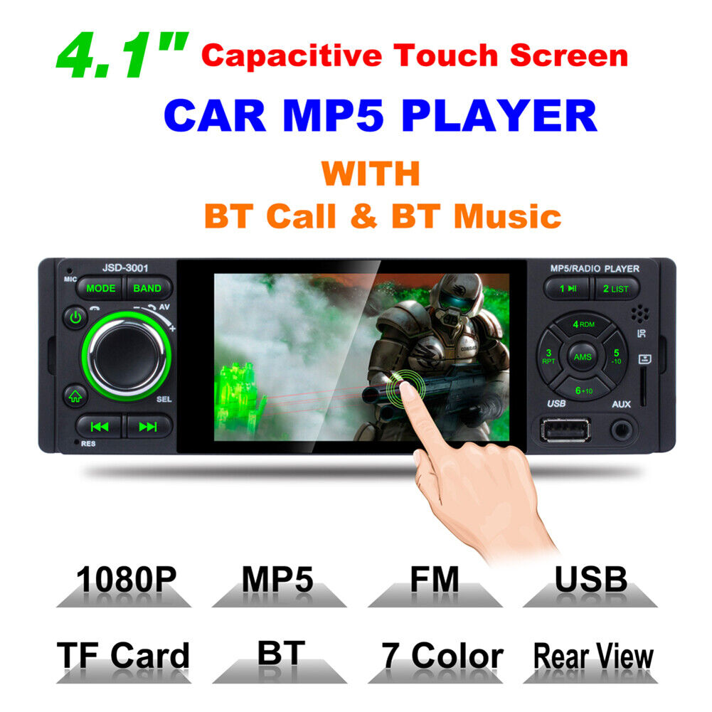 JSD-3001 Single DIN Car Stereo 4.1 inch Touch Screen FM Radio + AUX Cable