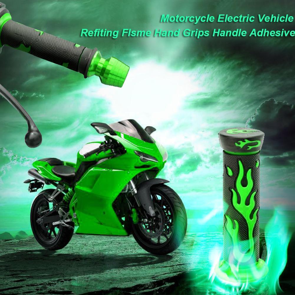 2pcs Green Flame Soft TPR Universal Motorcycle Bicycle Handlebar Hand Grips