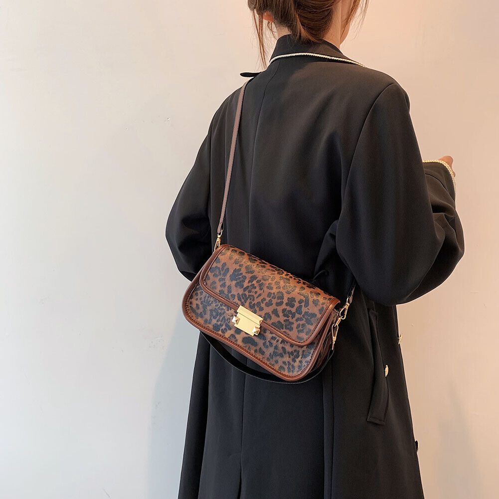 Fashion Leopard Print Crossbody Bag Women PU Leather Shoulder Bags (Brown)