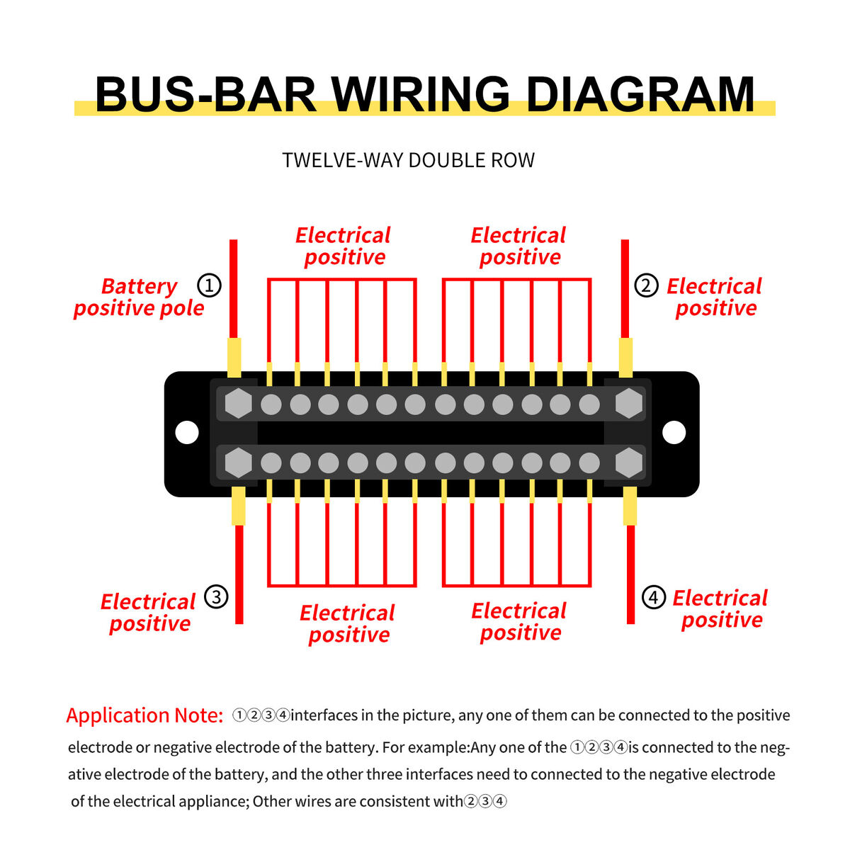 12 Way Dual Row Busbar Solid Plastic Base With Cover OP Terminal DC 150A Busbar