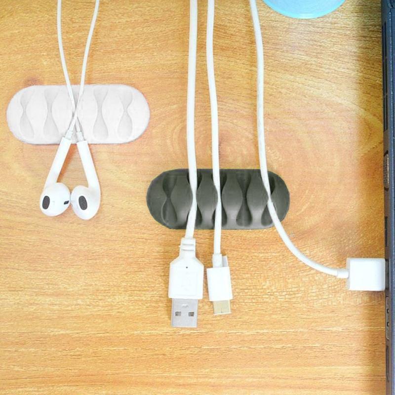 2Pcs 5-Clip Silicone Earphone Cable Winder Wire Organizer Cord Fixing Holder