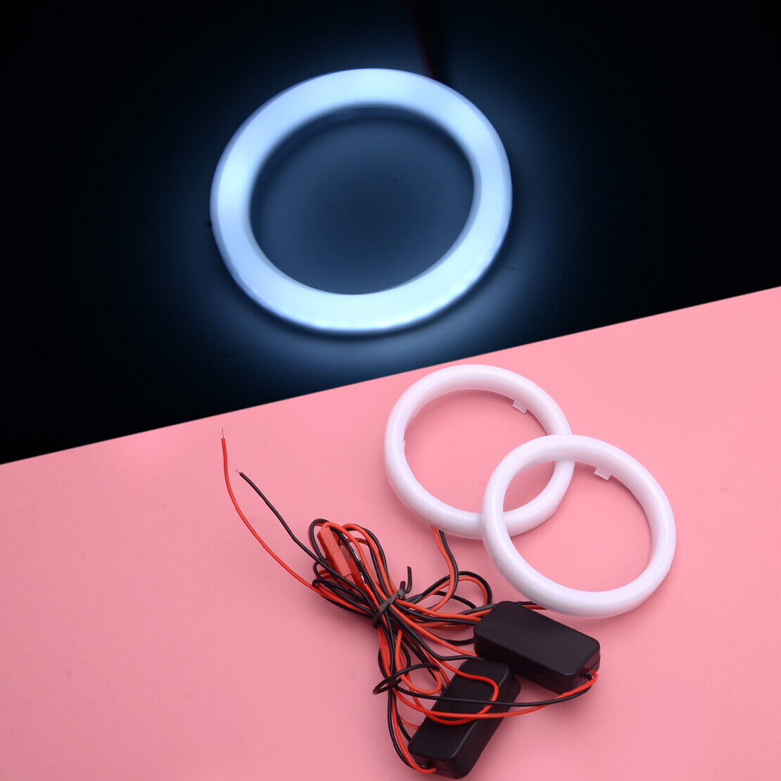 2pcs 70mm DRL COB LED Angel Eyes Halo Ring Fog Light Headlight White Left +Right