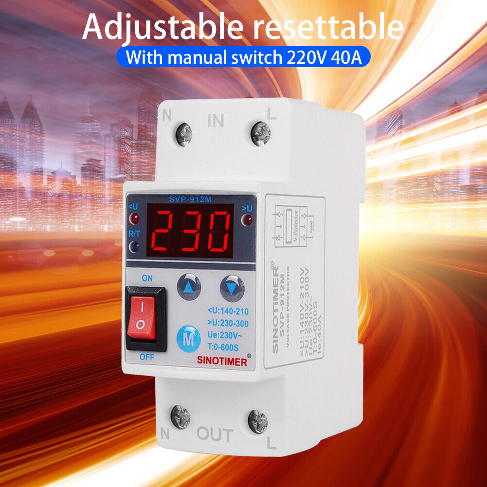 220V 40A SVP-912M Adjustable Reconnect Over and Under Voltage Protector