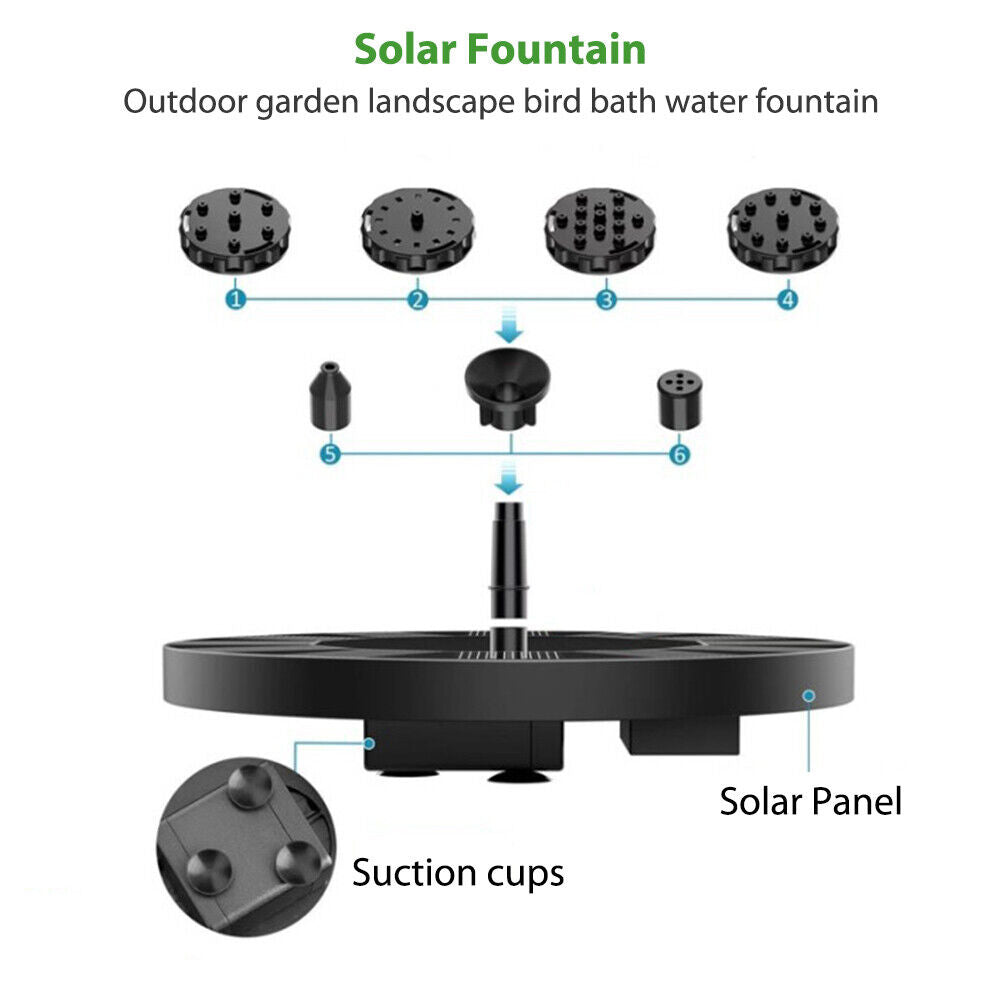 Solar Water Fountain Pool Pond Waterfall Outdoor Garden Bird Bath Decor