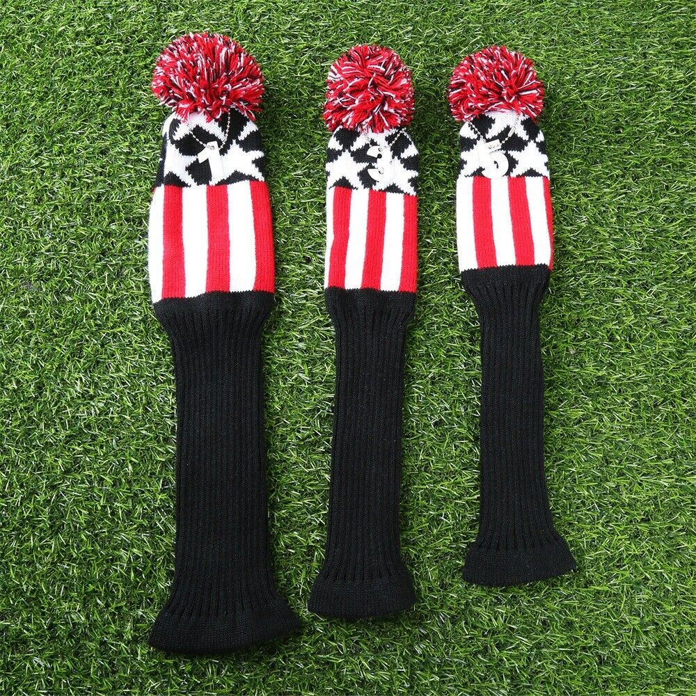 3× Black Red White Strip Star Knitted Golf Club Putter Cover Headcover Protector