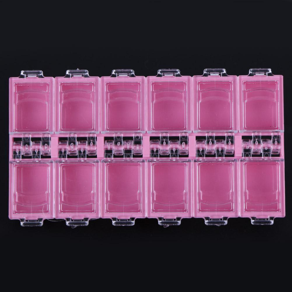 Nail Art 12 Slots Rhinestone Display Storage Box Empty Jewelry Case (Pink)