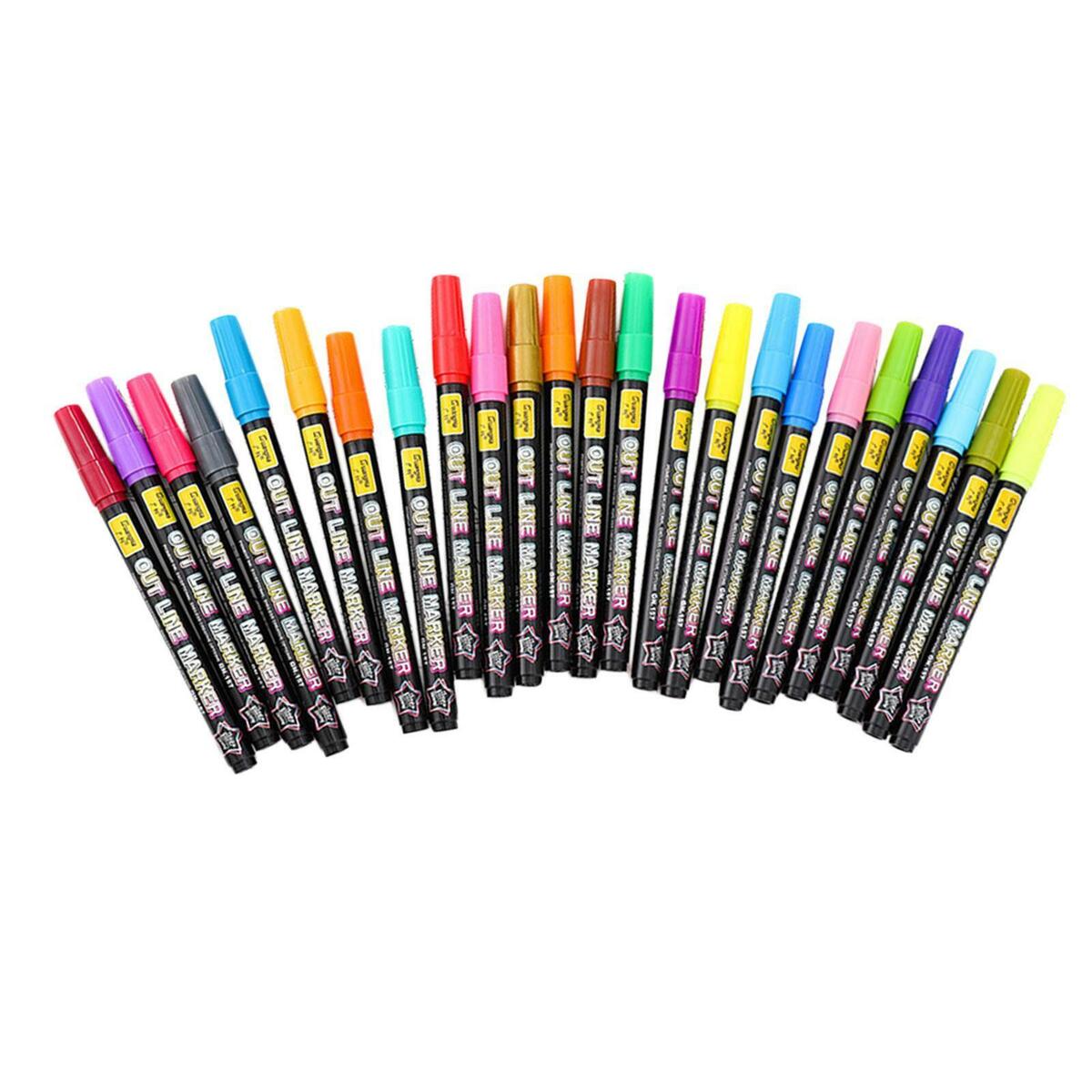 24Pcs Acrylic Self-Outline  Markers Drawing Doodle  for