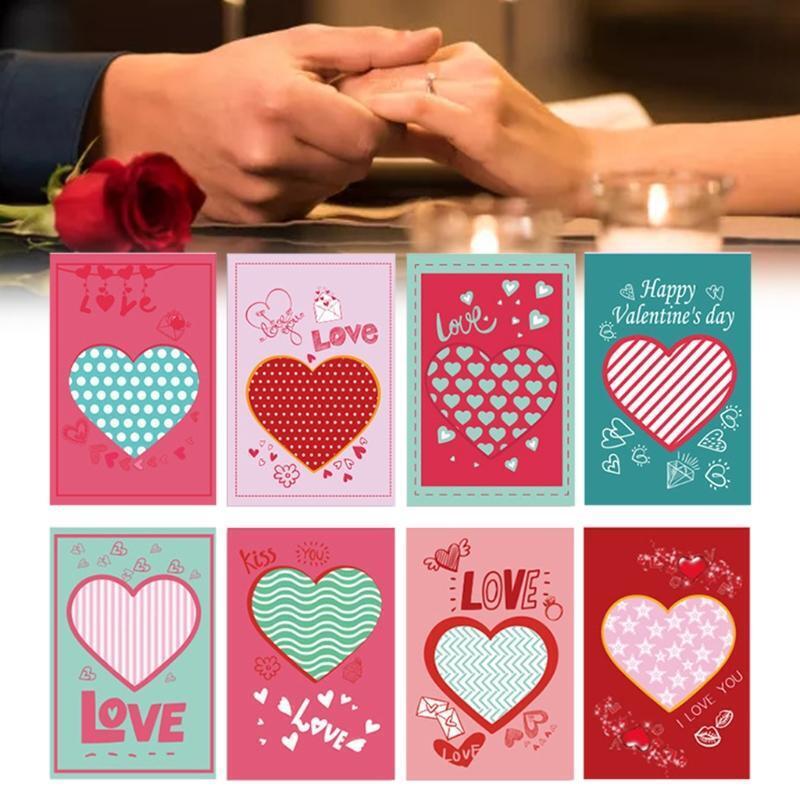 Romantic Love Heart Greeting Cards Set of 8 Valentine's Day Gift Wishing Card