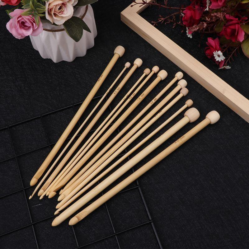12Pcs 9.8in Bamboo Crochet Hook Set Knitwear DIY Tool Yarn Weave Craft Knitting