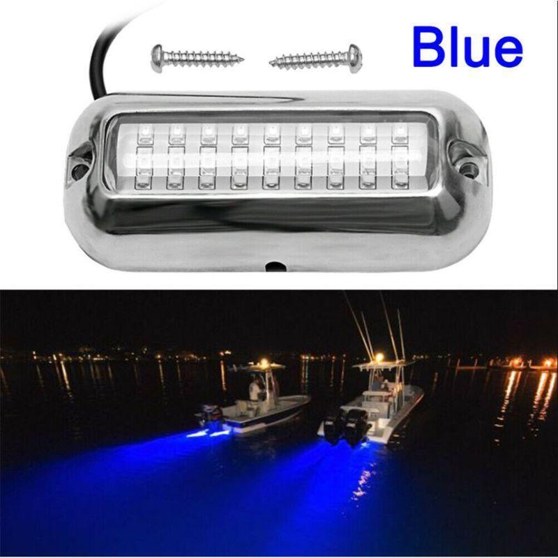 Blue 27 LED Underwater Boat Marine Transom Lights Stainless Steel Pontoon