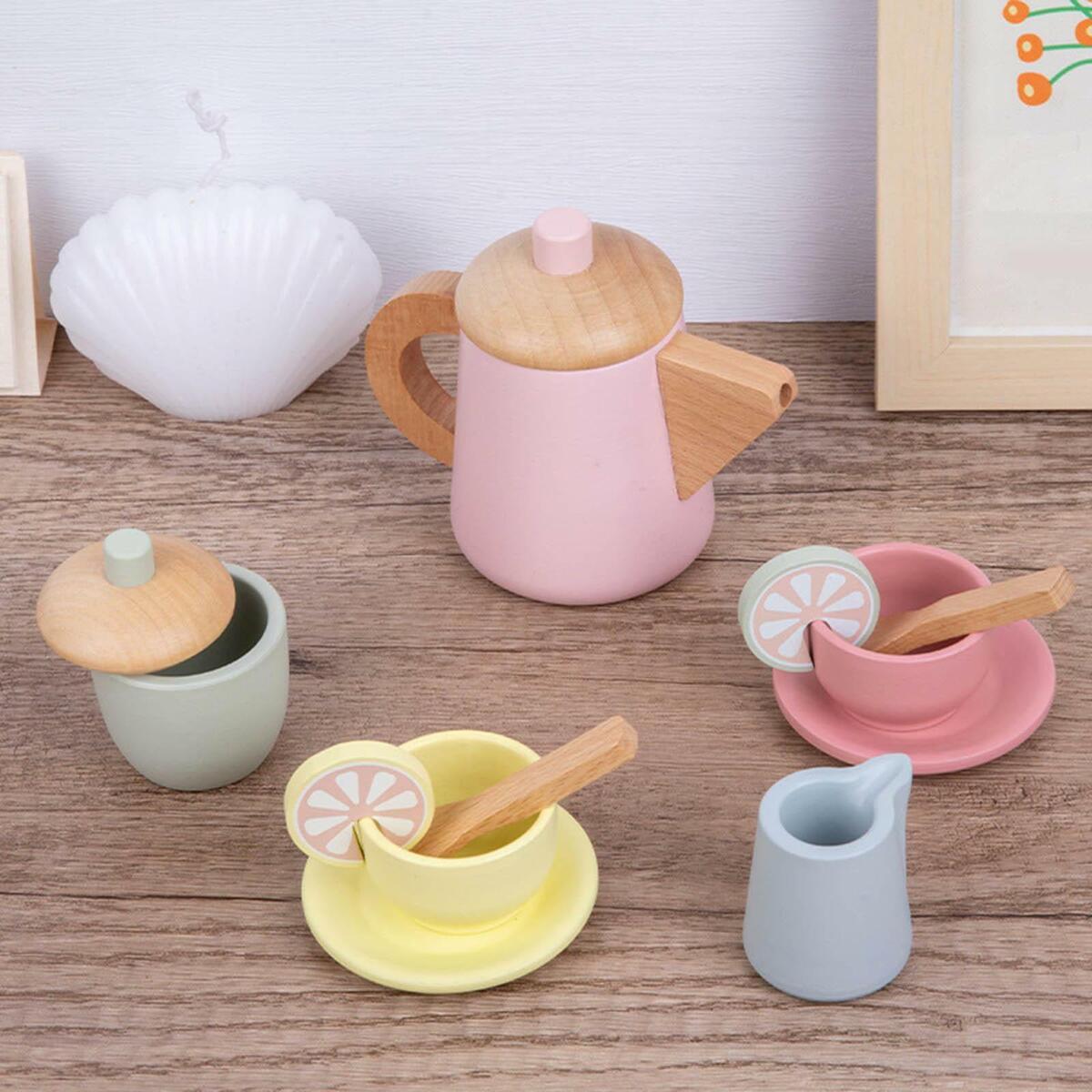 Wooden Tea Party Set   with Accessories for Toddlers
