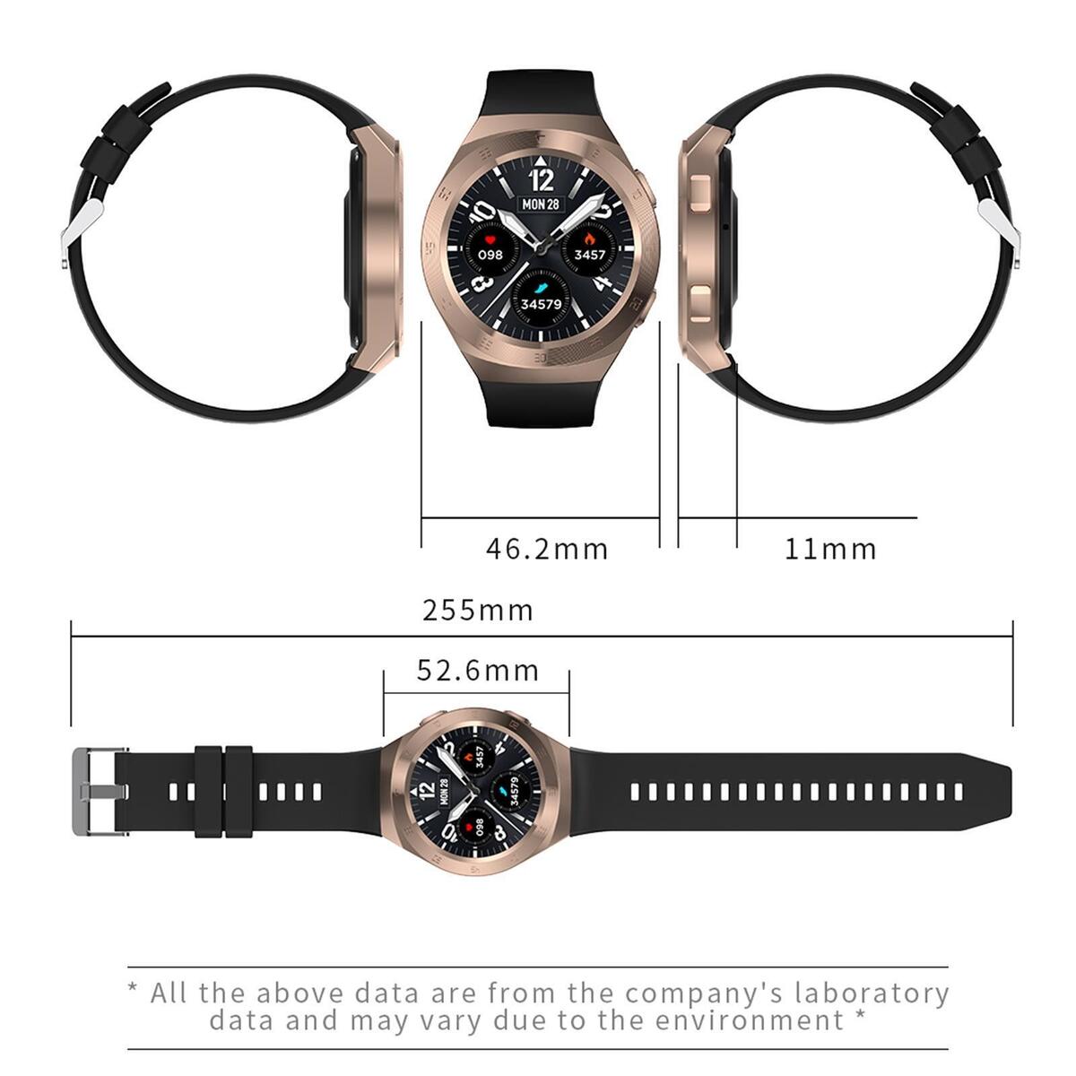 Round Sports 1.3IN Smart Watch Fitness Tracker Calorie Counter Touch Screen Grey
