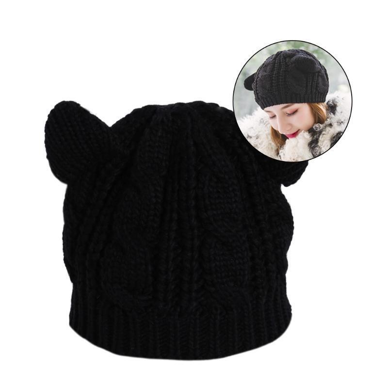 Autumn Winter Warm Cute Hat Cat Ear Cap Knit Crochet Beanie Hat For Women Girls