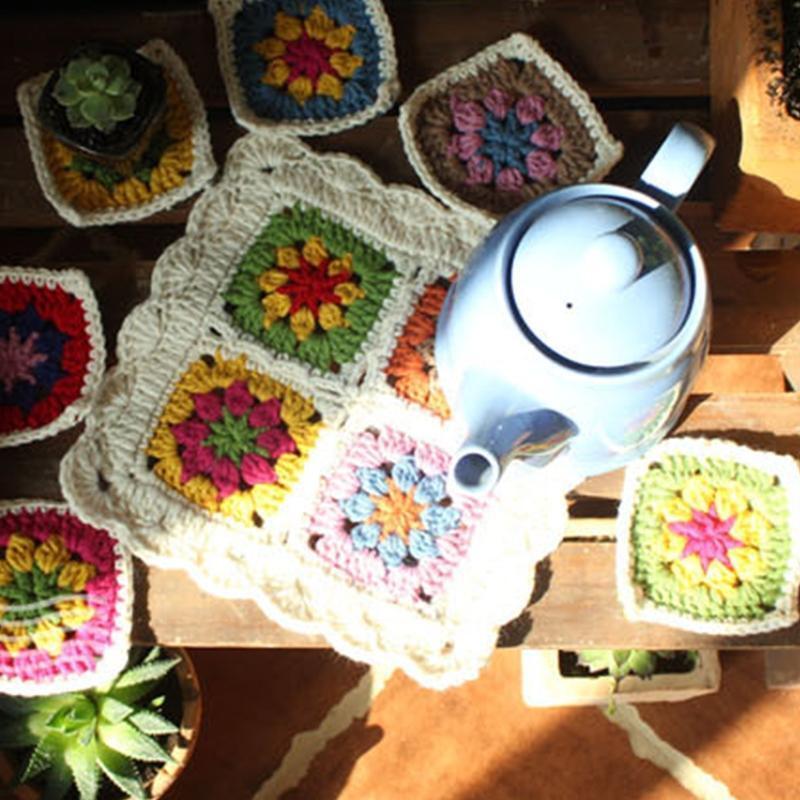 Handmade Crochet Wool Table Runner Teapot Cushion Pad Coaster Set of 8