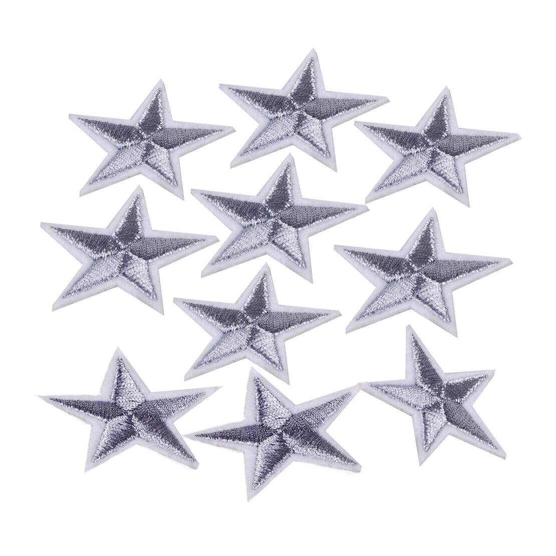 10x 1.7" Sliver Star Embroidered Sew Iron On Patch Applique Bags Cloth Crafts Li