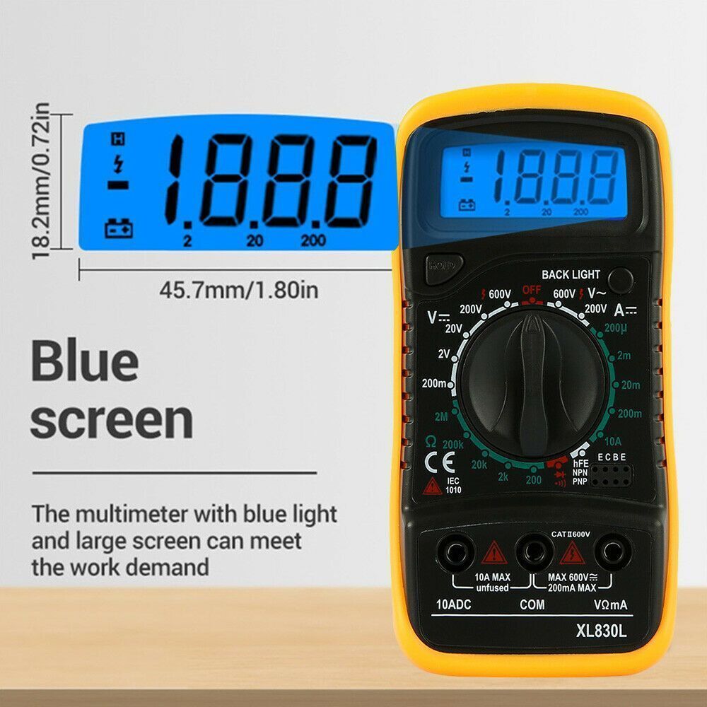 XL830L LCD Digital Multimeter Current Circuit Tester Buzzer Voltmeter Ammeter