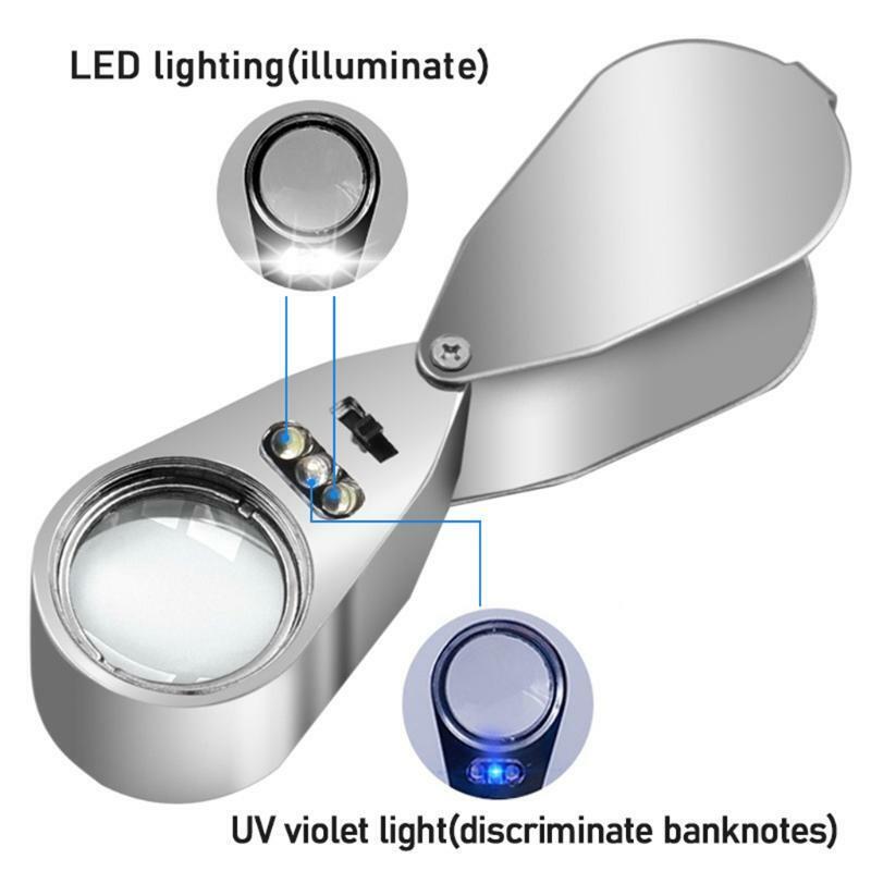 40X Full Metal Illuminated Jewellery Magnifier Folding Scientific Document Loupe