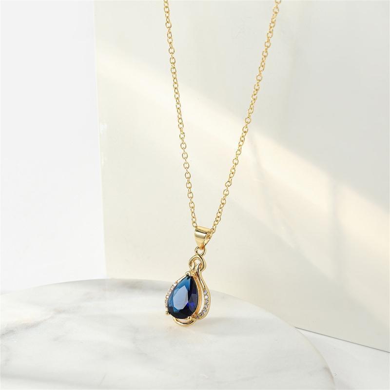 Blue Diamond Pendant Necklace Teardrop Shape Zircon Clavicle Chain Necklace Gift
